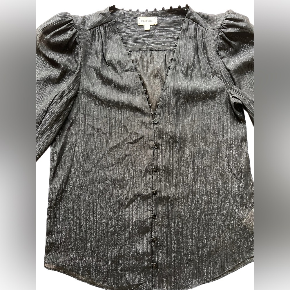 L’agence black shimmery blouse shirt top size small - Picture 4 of 6